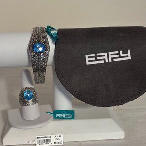 EFFY 925 Sterling Silver Blue Topaz Bangle (7"), Matching Ring (9) & Effy Pouch